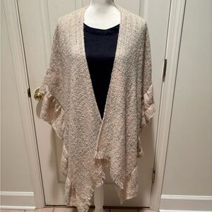Cream Textured Open Front Poncho